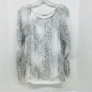 Viola Borghi Womens Gray White Animal Print Blouse Size M 100% Silk Feminine